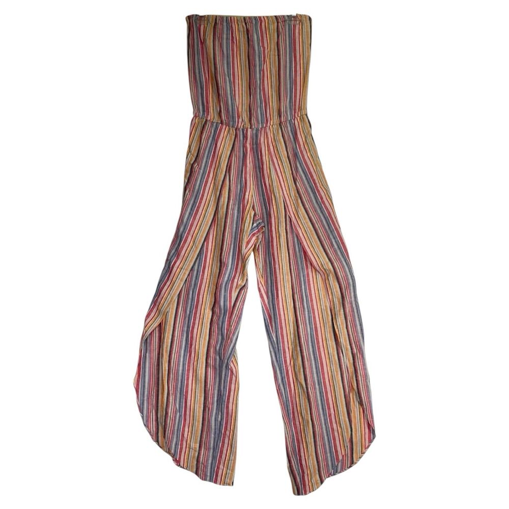 Drew Anthropologie Jumpsuit Womens Medium Pink Linen Striped Strapless Emerson - Picture 1 of 10